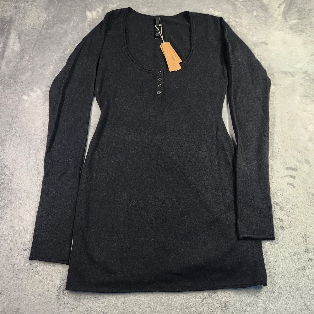 New Skims Sheer Cashmere Henley Mini Dress Black Onyx Small S 100% Cashmere